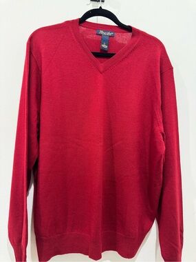Samuel Scott Men’s red wool V-Neck  pullover SweaterXL old money office